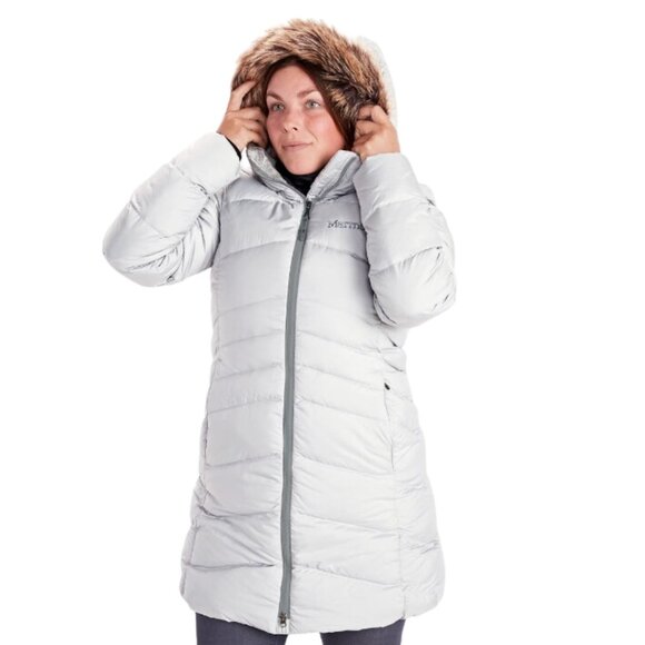 Women’s Marmot Montreal Coat 700-fill Medium Barely Used Removable Hood Glacier - Picture 3 of 13